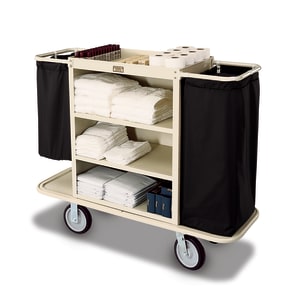 650-2104 Housekeeping Cart w/ (3) Shelves & (2) Bag Handles - 30"L x 19"W x 36"H, Steel