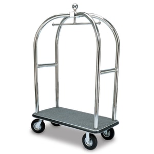 650-2528 Birdcage Luggage Cart w/ (2) Push Bars & Carpeted Deck - 48"L x 24"W x 72"H, Polished Steel