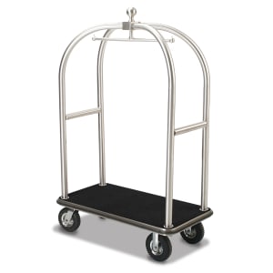 650-2528SS Birdcage Luggage Cart w/ (2) Push Bars & Carpeted Deck - 48"L x 24"W x 72"H, Brushed Steel