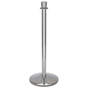 650-2741 39"H Crowd Control Stanchion w/ Hook Ring & Drum Top - Polished Stainless Steel