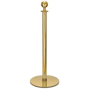 650-2727 37 1/2"H Crowd Control Stanchion w/ Hook Ring & Ball Finial - Polished Stainless Brass