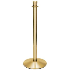 650-2742 39"H Crowd Control Stanchion w/ Hook Ring & Drum Top - Brushed Stainless Brass