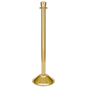 650-2733 39"H Crowd Control Stanchion w/ Hook Ring & Drum Top - Polished Stainless Brass