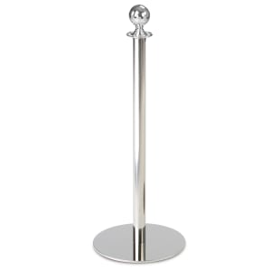 650-2725 37 1/2"H Crowd Control Stanchion w/ Hook Ring & Ball Finial - Polished Stainless Steel