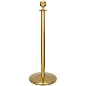 650-2747 40 3/4"H Crowd Control Stanchion w/ Hook Ring & Ball Finial - Polished Stainless Brass