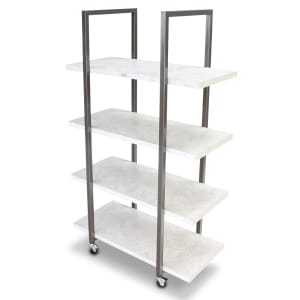 650-6506 Mobile Display Tower w/ (4) Wood Veneer Shelves & Brushed Steel Frame - 48"L x 24"W x 78"H