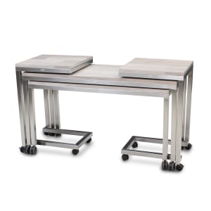 650-7407 4 Piece Claremont Nesting Tables Set - Acacia Wood Top w/ Brushed Stainless Frame