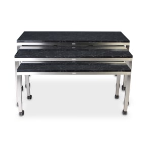 650-7408 3 Piece Claremont Nesting Tables Set - Acacia Wood Top w/ Brushed Stainless Frame