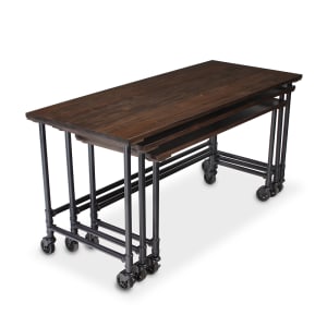 650-7447 3 Piece Rustica Series Nesting Tables Set - Rustic Wood Top w/ Steel Pipe Frame
