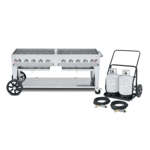 828-MCC72 70" Mobile Gas Commercial Outdoor Charbroiler w/ Water Pan, Liquid Propane 