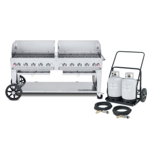 828-MCC72WGP 70" Mobile Gas Commercial Outdoor Charbroiler w/ Water Pan, Liquid Propane 