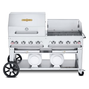 828-CVCCB60RWP 58" Mobile Gas Commercial Outdoor Grill w/ Roll Domes & Wind Guards, Liquid Propane