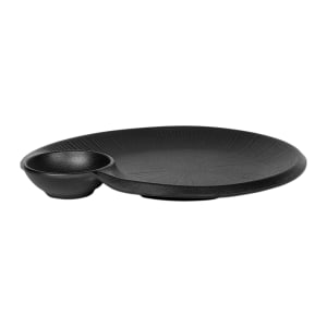 701-B429095B 9 1/2" x 8" Oval Chip & Dip Plate - Melamine, Black