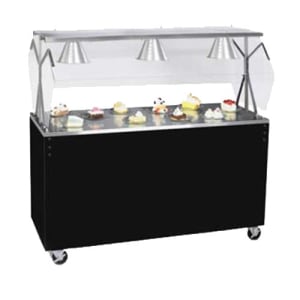 175-3892846 46" Mobile Food Bar w/ Cabinet & Stainless Top - Walnut Woodgrain, 120v