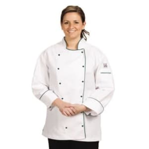 094-LJ044XS Ladies Poly Cotton Brigade Chef Jacket, X-Small, Black Piping