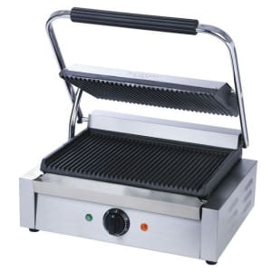122-SG811E Single Commercial Panini Press w/ Cast Iron Grooved Plates, 120v