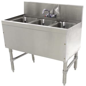 161-PRB1933C 36" 3 Compartment Sink w/ 10"L x 14"W Bowl, 10" Deep