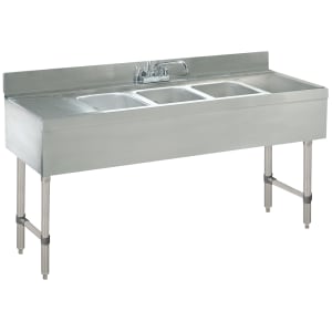 161-CRB53C 60" 3 Compartment Sink w/ 10"L x 14"W Bowl, 10" Deep