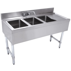 161-CRB43L 48" 3 Compartment Sink w/ 10"L x 14"W Bowl, 10" Deep