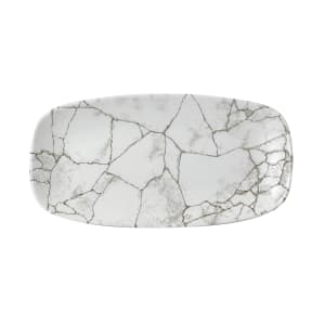893-KTAGXO111 11 3/4" x 6" Oblong Kintsugi Chef's Plate - Ceramic Agate Gray