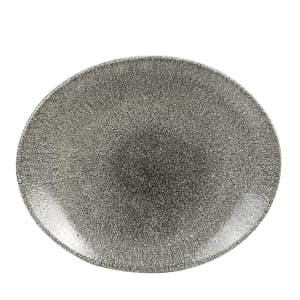 893-RKBQOP581 Oval Raku Plate - 10 5/8" x 9", Ceramic, Quartz Black