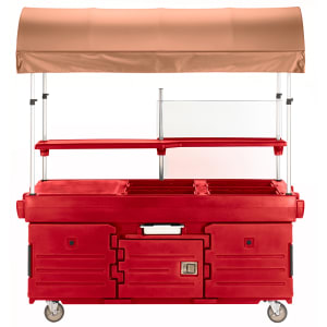 144-KVC854C158 Kiosk Type Food Cart w/ Cover & Lockable Storage, 85 1/8"L x 33 1/2"W x 94"H, Red