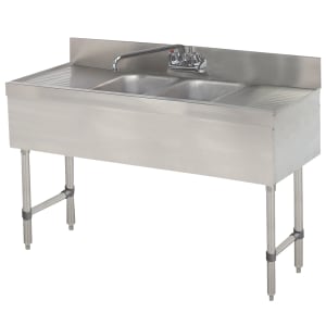161-SLB42C 2 Compartment Underbar Work Board Sink w/ 2 Drainboards, Faucet