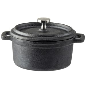 229-10747 8 oz Cast Iron Cocotte Dutch Oven w/ Stainless Steel Knob - Black