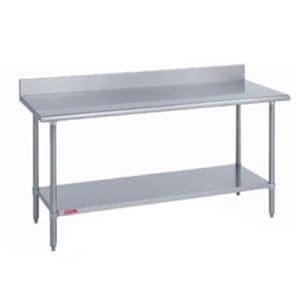 212-416241325R 132" 16 ga Work Table w/ Undershelf & 400 Series Stainless Top, 4 3/5" Backsplash