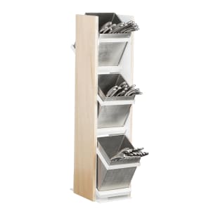 151-2204815 3 Tier Flatware Holder - 4 1/2"L x 7"W x 21"H, Maple Wood & Stainless Steel