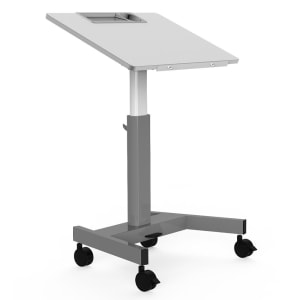304-STUDENTPTILT Flip Top Mobile Student Desk w/ Adjustable Height - Gray Metal Base & White MDF Top