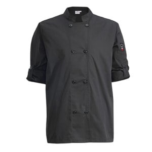 080-UNF12KM Signature Chef's Jacket w/ Long Sleeves - Poly/Cotton, Black, Medium