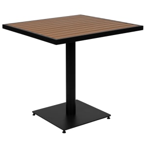 916-XUDGHW1045GG 30" Square Patio Table w/ Faux Teak Top - 30"H, Black Steel Base