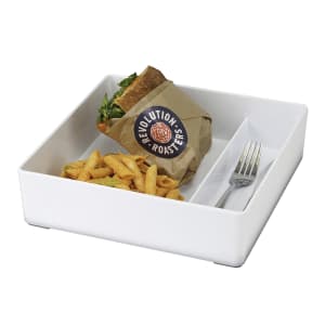 151-2230915 10" Square Bento Box w/ (2) Compartments - Melamine, White