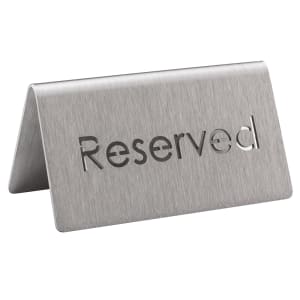 482-1CBFRESERVEDMOD "Reserved" Table Tent Sign - 3"W x 1 1/2"H, Brushed Stainless Steel