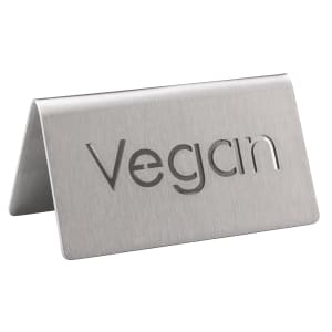 482-1CBFVEGANMOD "Vegan" Table Tent Sign - 3"W x 1 1/2"H, Brushed Stainless Steel