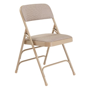 955-2301 Folding Chair w/ Café Beige Fabric Back & Seat - Steel Frame, Beige