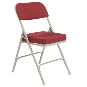 955-3218 Folding Chair w/ New Burgundy Fabric Back & Seat - Steel Frame, Gray