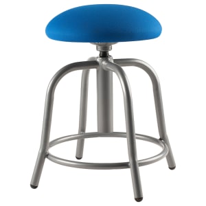 955-6825S02 Round Backless Swivel Stool w/ Cobalt Blue Fabric Seat, Gray