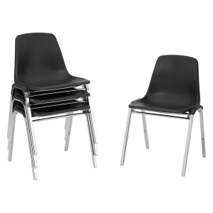 955-8110 Stacking Chair w/ Black Plastic Back & Seat - Chrome Plated Frame