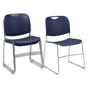 955-8505 Stacking Chair w/ Navy Blue Plastic Back & Seat - Chrome Plated Frame
