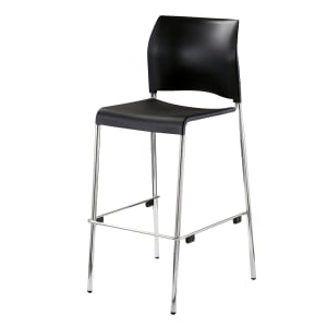 955-8810B1110 Bar Stool w/ Black Plastic Back & Black Plastic Seat, Silver