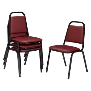 955-9108B Stacking Chair w/ Pleasant Burgundy Vinyl Back & Seat - Steel Frame, Black