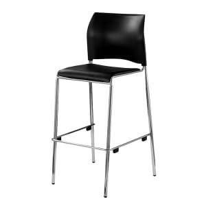 955-8710B1110 Bar Stool w/ Black Plastic Back & Black Vinyl Padded Seat, Silver