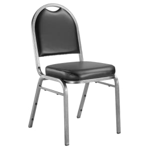 955-9210SV Stacking Chair w/ Panther Black Vinyl Back & Seat - Steel Frame, Silver Vein