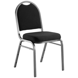 955-9260SV Stacking Chair w/ Ebony Black Fabric Back & Seat - Steel Frame, Silver Vein