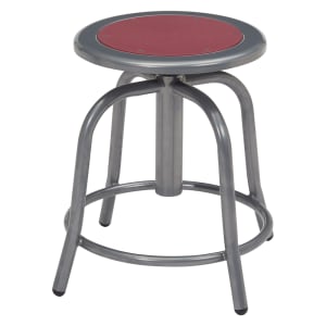 955-681802 Round Backless Swivel Stool w/ Burgundy Steel Seat, Gray