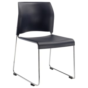 955-88041104 Stacking Chair w/ Navy Blue Plastic Back & Seat - Steel Frame, Silver