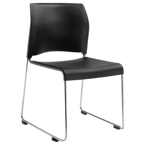 955-88101110 Stacking Chair w/ Black Plastic Back & Seat - Steel Frame, Silver