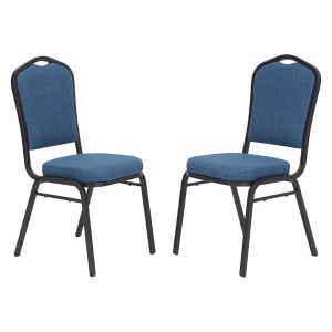 955-9374BT Stacking Chair w/ Natural Blue Fabric Back & Seat - Steel Frame, Black